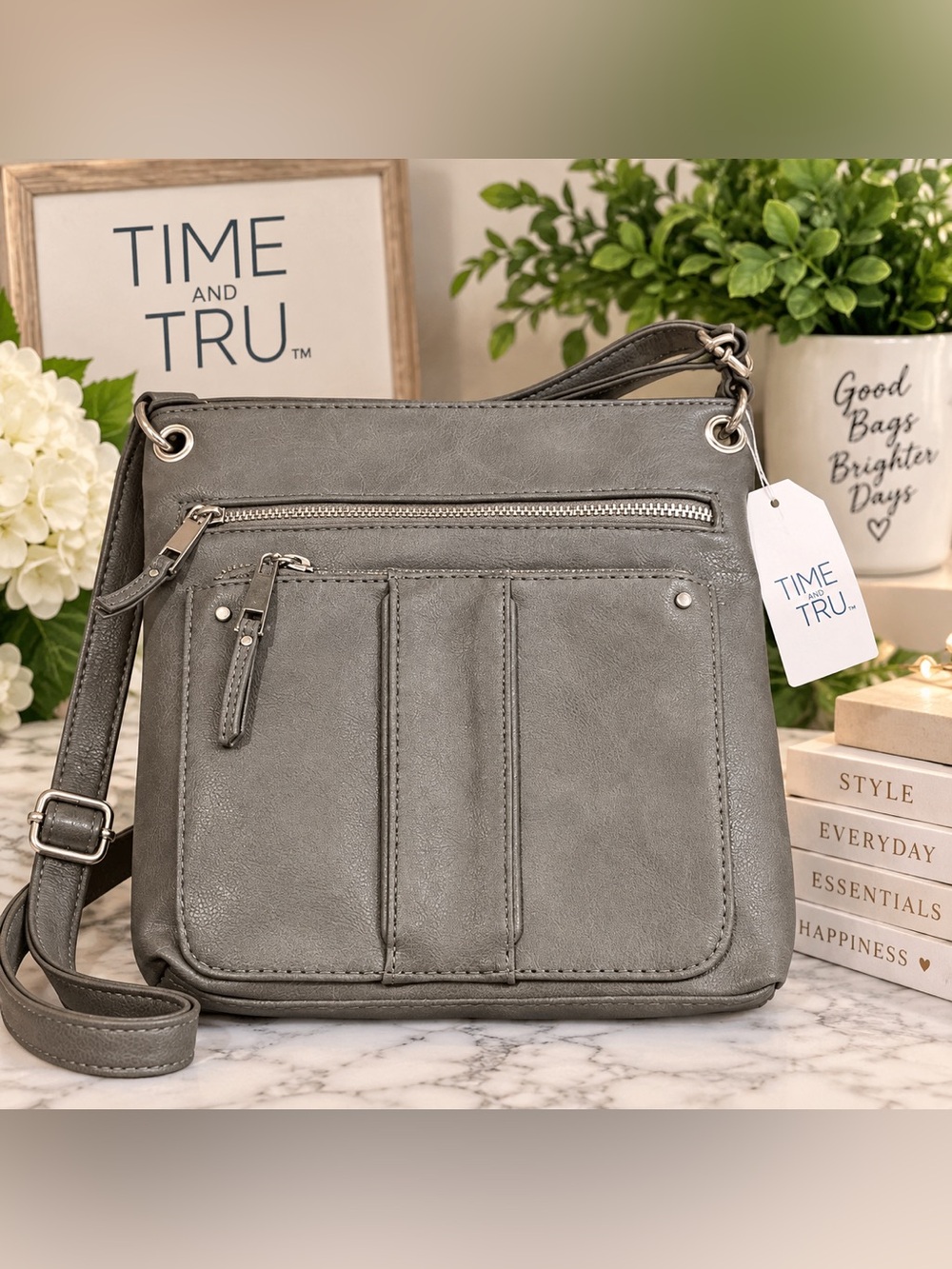 🩶 Time and Tru Gray Crossbody Organizer Bag NWT